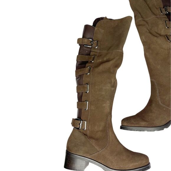 MATISSE Lia Dark Brown Suede Leather Buckle Tall Boots - Picture 2 of 7